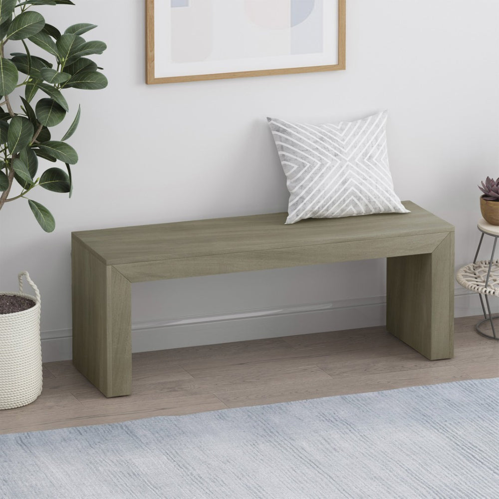 English Elm Acacia Hardwood Dining Bench with Gray Oak Finish Farmhouse Style Entryway Seating 66363.00LGRYOAK