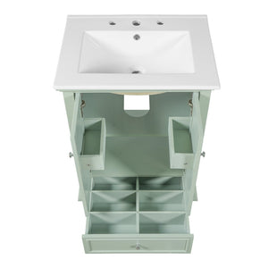 English Elm 24'' French Style Bathroom Vanity with Ceramic Sink Soft Close Cabinet and Drawer Green N710P411227F