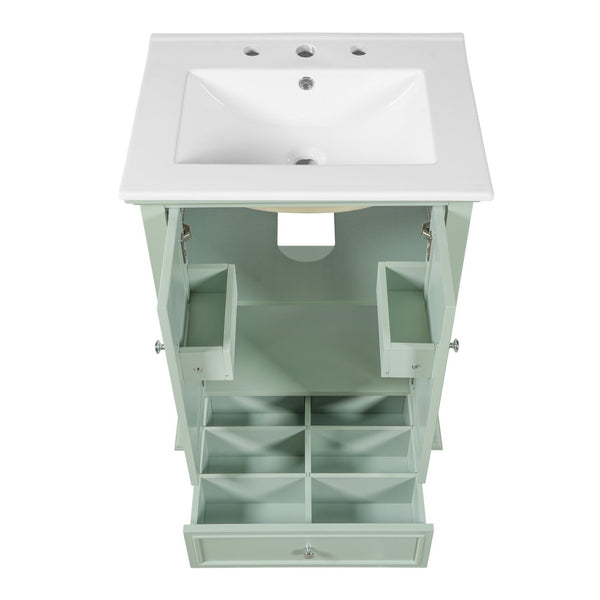 English Elm 24'' French Style Bathroom Vanity with Ceramic Sink Soft Close Cabinet and Drawer Green N710P411227F