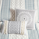 INK+IVY Imani Global Inspired Cotton Printed Duvet Cover Set with Chenille II12-1276 White/Navy