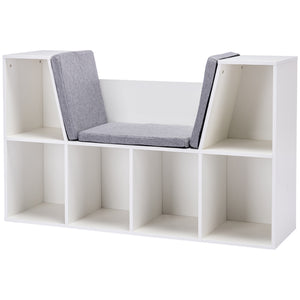 English Elm HOMCOM Kids 6-Cubby Bookcase with Padded Reading Nook, White Storage Bench for Toys & Books W2225P249823