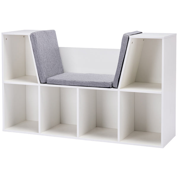English Elm HOMCOM Kids 6-Cubby Bookcase with Padded Reading Nook, White Storage Bench for Toys & Books W2225P249823