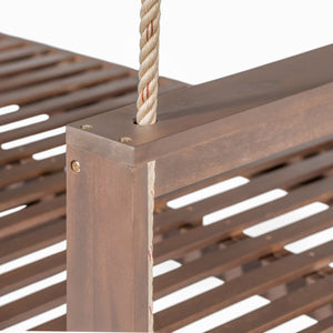 English Elm TOPMAX Acacia Wood Twin Porch Swing Bed Frame with High Back, 350lb Capacity & 118" Hemp Ropes Brown N717P265795D