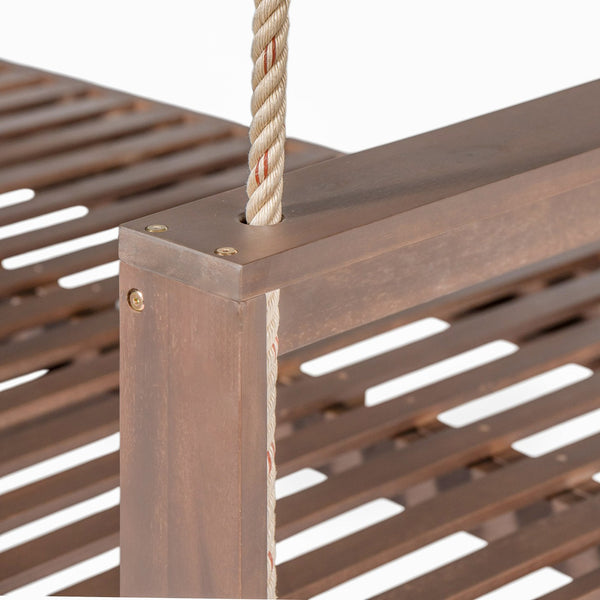 English Elm TOPMAX Acacia Wood Twin Porch Swing Bed Frame with High Back, 350lb Capacity & 118" Hemp Ropes Brown N717P265795D