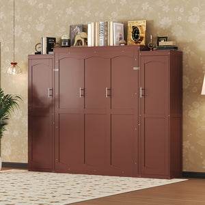 English Elm Full Full Size Murphy Bed with Two Wardrobes and Foldable Platform, Space-Saving Modern Guest Solution Walnut 84.9 L x 12 W x 7 H N733S235596D