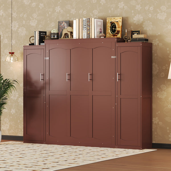 English Elm Full Full Size Murphy Bed with Two Wardrobes and Foldable Platform, Space-Saving Modern Guest Solution Walnut 84.9 L x 12 W x 7 H N733S235596D