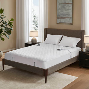 JLA Home Beautyrest - Cotton Heated Mattress Pad with Secure Comfort Tech, Fits 21" Deep, 20 Heat Levels, Machine Washable, 10hr Auto Shutoff, Hypoallergenic Comfort 84 L x 72 W x 0.8H BR55-0902
