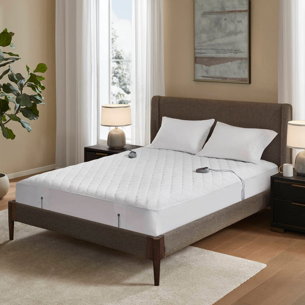JLA Home Beautyrest - Cotton Heated Mattress Pad with Secure Comfort Tech, Fits 21" Deep, 20 Heat Levels, Machine Washable, 10hr Auto Shutoff, Hypoallergenic Comfort 84 L x 72 W x 0.8H BR55-0902
