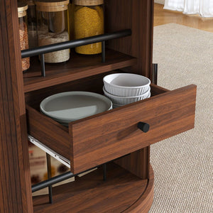 English Elm 47 Inch Extendable Round Dining Table Walnut Finish Seats 8 with Wire Grid Shelf W2700P385519