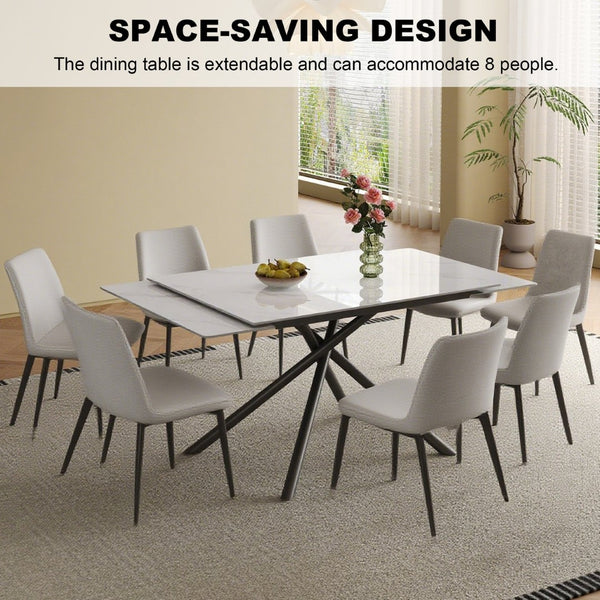 English Elm Retractable Sintered Stone Dining Table Set With 8 Chairs – Modern Design, Durable, Easy Assembly W509S00127-GIGA