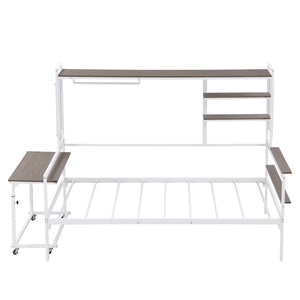 English Elm Twin Metal Daybed With Movable Desk, Shelves & Clothes Hanger - Ideal For Small Spaces & Dorms! N737P199195K-GIGA