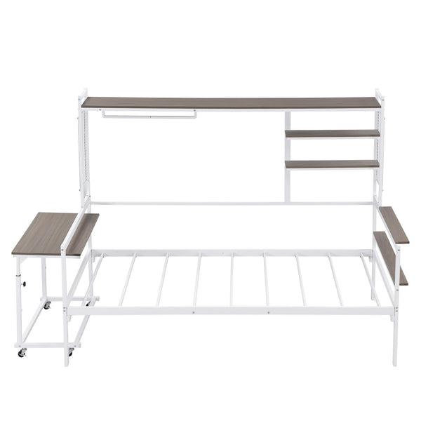 English Elm Twin Metal Daybed With Movable Desk, Shelves & Clothes Hanger - Ideal For Small Spaces & Dorms! N737P199195K-GIGA