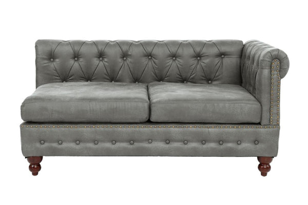 English Elm Reversible One-Arm Loveseat with Button-Tufted Back, Rolled Arm and Stud Detail in Leatherette Finish Light Slate Grey 63 L x 38 W x 16 H B011P234289
