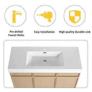 English Elm 48" Freestanding Bathroom Vanity with Thick Resin Sink, Soft-Close Doors, Adjustable Shelves, Durable Finish Oak W999S00265