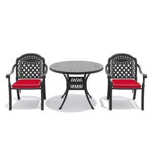 English Elm 3-piece Cast Aluminum Bistro Set Ornate Carved Outdoor Patio Dining with Cushions W1710S00630