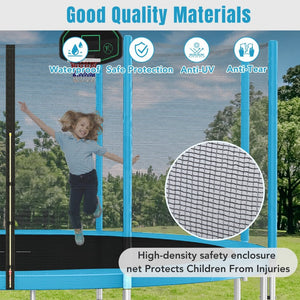 English Elm 14ft Round Backyard Trampoline with Enclosed Safety Net Basketball Hoop and Ladder Blue N739S000003C