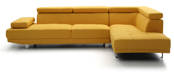 English Elm Riveredge Modern Right-Facing Sectional with Adjustable Armrests & Headrests, Chrome Legs, Fabric Comfort Yellow 21 L x 76 W x 34 H B078S00399