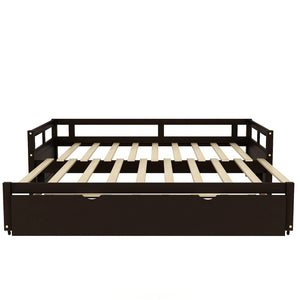 English Elm Extending Wood Daybed with Pull Out Trundle Twin to King Espresso Guest Room Bed WF194887AAP