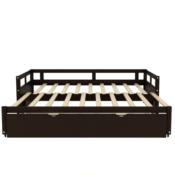 English Elm Extending Wood Daybed with Pull Out Trundle Twin to King Espresso Guest Room Bed WF194887AAP