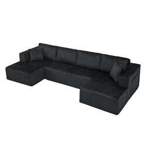 English Elm 132" U-shaped Modular Corduroy Sectional with Deep Foam Cushions for Living Room Black W5802S00001