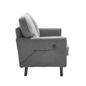 English Elm Loveseat Mid Century Modern Two-Seater Sofa with USB Type-C Charging, Removable Zipper Covers, Durable Wood Legs Gray W395P238824