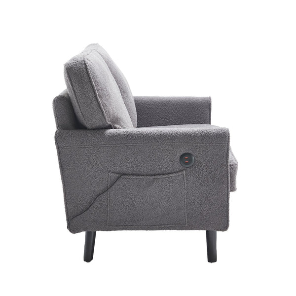 English Elm Loveseat Mid Century Modern Two-Seater Sofa with USB Type-C Charging, Removable Zipper Covers, Durable Wood Legs Gray W395P238824