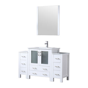 English Elm White Single Bath Vanity 54 in w/ Side Cabinets, Scratch-Resist Ceramic Top, Chrome Faucet & 28" Mirror B2731S01378
