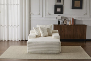 English Elm Oversized Chaise Lounge Chair Cozy Cloud Corduroy Plush Sleeper Daybed with Throw Pillows, Wide Armrest and No Assembly White W3723P345157