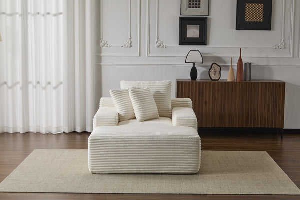 English Elm Oversized Chaise Lounge Chair Cozy Cloud Corduroy Plush Sleeper Daybed with Throw Pillows, Wide Armrest and No Assembly White W3723P345157