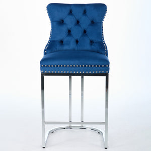 English Elm 25" Elegant Tufted Counter Bar Stools Set of 2 with Plush Spring Cushion and Chrome Durable Base Blue W1143P217852