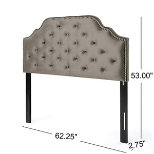 English Elm Tufted Queen Headboard with Nailhead Trim Solid Wood Frame and Adjustable Metal Legs Grey 57877.00NVLTGRY
