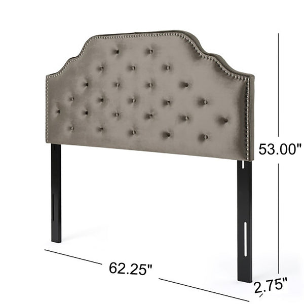 English Elm Tufted Queen Headboard with Nailhead Trim Solid Wood Frame and Adjustable Metal Legs Grey 57877.00NVLTGRY