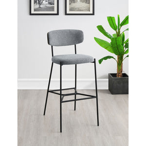 English Elm Joy Grey Pub Height Bar Stool Pair — Upholstered Curved Back Support, Metal Frame, Geometric Footrest, Durable Comfort B062P299865