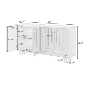 English Elm Christopher Knight Home® - Modern Sideboard 59" Black Storage Cabinet With 4 Doors, Metal Handles - Scandinavian Style Elegance N780P352310B