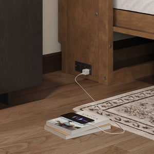 English Elm Twin Size Murphy Bed With Charging Station, Storage Drawer & Stylish Wood Finish For Space-Saving Design N7090004019D-GIGA