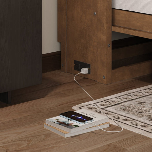 English Elm Twin Size Murphy Bed With Charging Station, Storage Drawer & Stylish Wood Finish For Space-Saving Design N7090004019D-GIGA