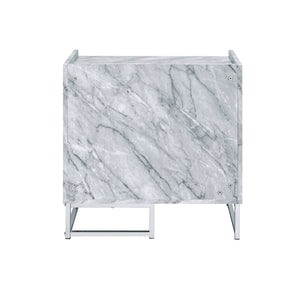 English Elm Azrael White Faux Marble Top Accent Table with Chrome Metal Base, Drawer & Open Storage, 100lb Limit B2726P340578