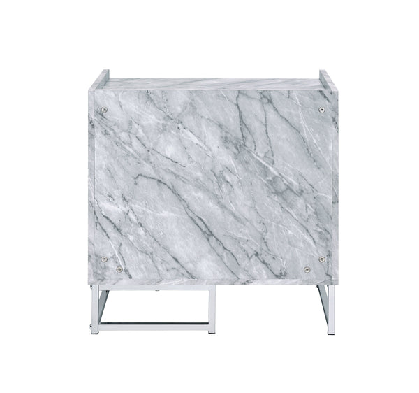 English Elm Azrael White Faux Marble Top Accent Table with Chrome Metal Base, Drawer & Open Storage, 100lb Limit B2726P340578
