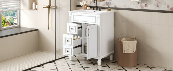 English Elm 24" Bathroom Vanity With Ceramic Sink - Elegant Modern Design, 2 Soft-Close Drawers, Adjustable Shelf N710P318990K
