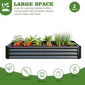 English Elm 2pcs Galvanized Steel Raised Garden Beds Rust Resistant Outdoor Planter Set Black W840P478536