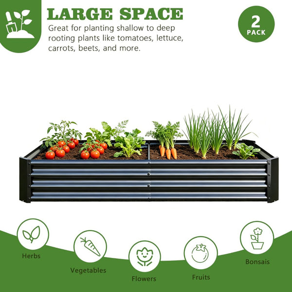 English Elm 2pcs Galvanized Steel Raised Garden Beds Rust Resistant Outdoor Planter Set Black W840P478536