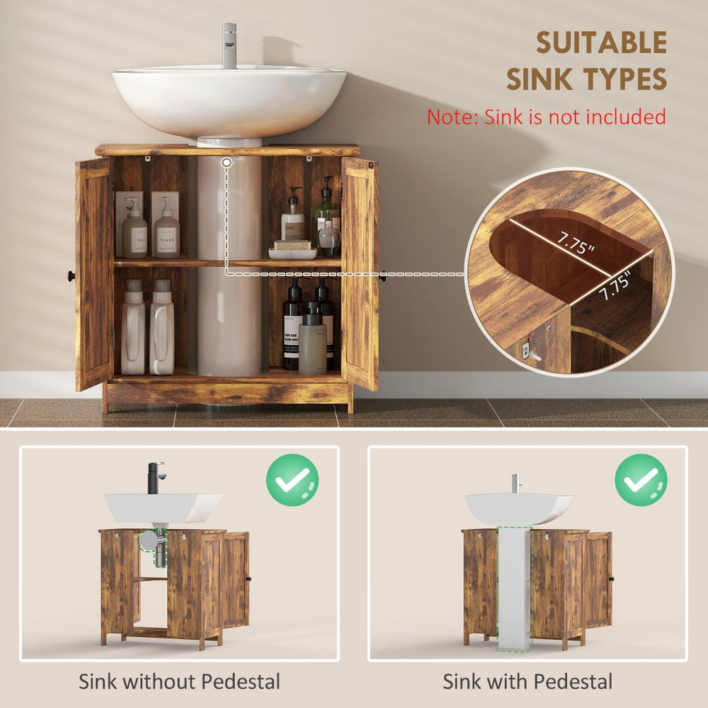 English Elm Bathroom Under Sink Cabinet Dark Green Mdf with Double Doors and Adjustable Shelf Rustic Brown T3971P401172