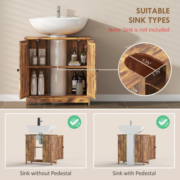 English Elm Bathroom Under Sink Cabinet Dark Green Mdf with Double Doors and Adjustable Shelf Rustic Brown T3971P401172