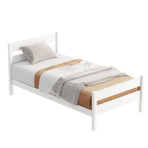English Elm Twin Minimalist Rubberwood Bed with Headboard & Footboard, Space-Saving Underbed Storage, Durable Slatted Frame White W504P262990