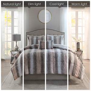 JLA Home Madison Park - 4PC Faux Fur Comforter Set - Ultra-Soft Reversible Faux Mink Luxury, Hypoallergenic, OEKO‑TEX Certified Elegance Blush/Grey MP10-6294