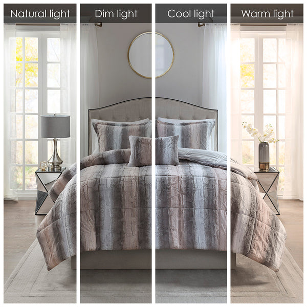 JLA Home Madison Park - 4PC Faux Fur Comforter Set - Ultra-Soft Reversible Faux Mink Luxury, Hypoallergenic, OEKO‑TEX Certified Elegance Blush/Grey MP10-6294