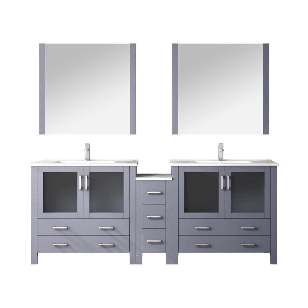 English Elm Dark Grey Double Bath Vanity 84" W with Side Cabinet, Scratch-Resist Ceramic Top, Faucets & Mirrors Included B2731S01216