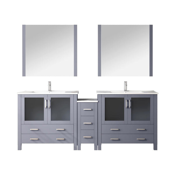 English Elm Dark Grey Double Bath Vanity 84" W with Side Cabinet, Scratch-Resist Ceramic Top, Faucets & Mirrors Included B2731S01216