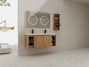 English Elm 48" Wall-Mounted Bathroom Vanity With Double Sink, Storage Rack & Soft Close Doors For Modern Spaces W999S00347