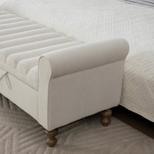 English Elm 65.55" Wide Upholstered Storage Bench Napped Fabric Rolled Arms Rubberwood Legs Entryway W3098P397304